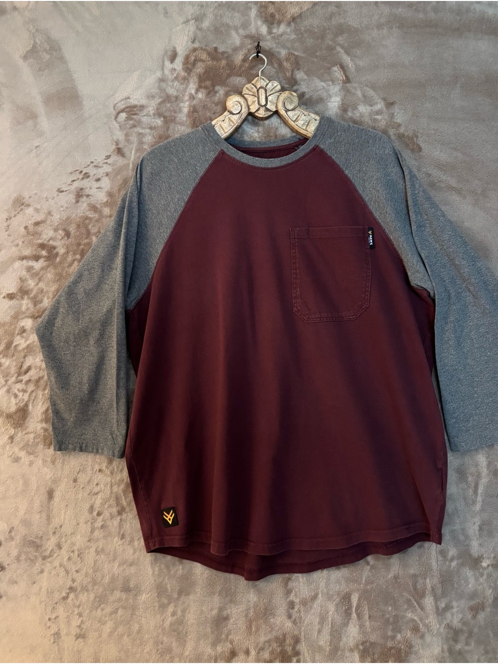 Hawx Work Gear Men's Long Sleeve Raglan Shirt Burgundy/Gray Size XL